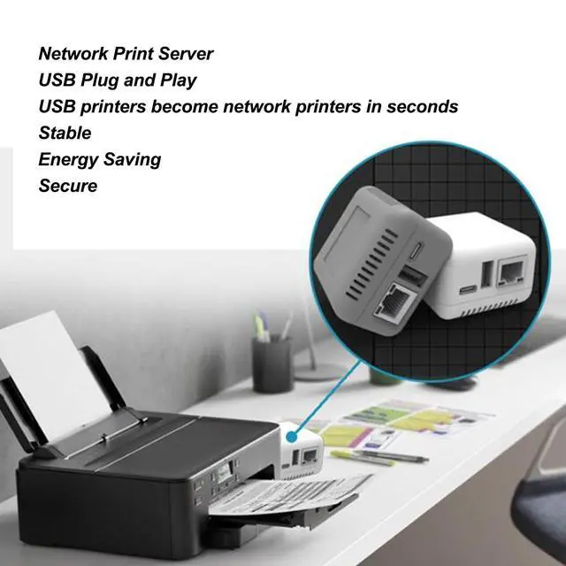 Alt view image 3 of 5 - USB 2.0 Network Print Server, LAN Print Share Server for USB Printers Computer Print Server Adapter for or Later, for Android, for iOS (US Plug)