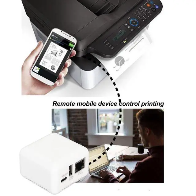 Alt view image 2 of 5 - USB 2.0 Network Print Server, LAN Print Share Server for USB Printers Computer Print Server Adapter for or Later, for Android, for iOS (US Plug)