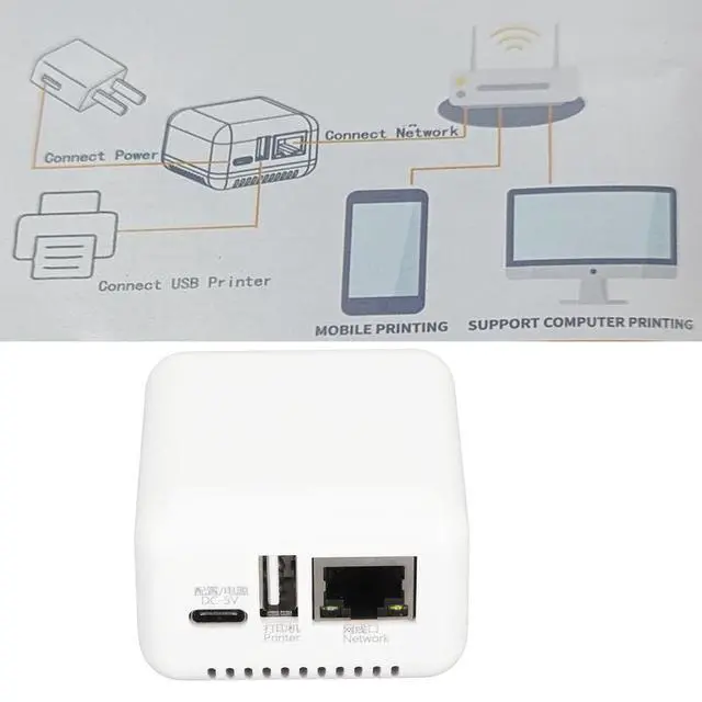 Alt view image 5 of 5 - USB 2.0 Network Print Server, LAN Print Share Server for USB Printers Computer Print Server Adapter for or Later, for Android, for iOS (US Plug)
