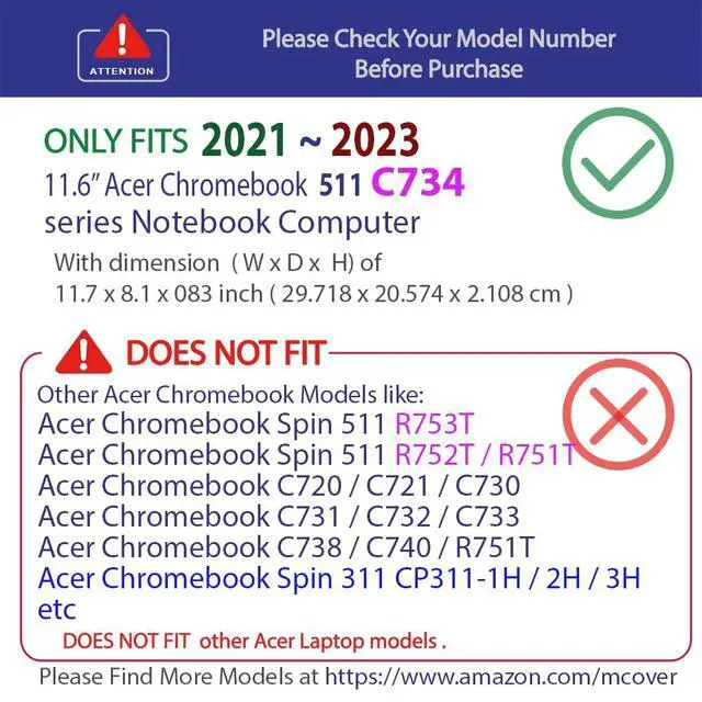 Alt view image 3 of 5 - mCover Hard Case Only Compatible for 2021~2023 11.6" Acer Chromebook 511 C734 Series Traditional Clamshell Laptop Computers (NOT Compatible with Any Other Acer Models) - Black