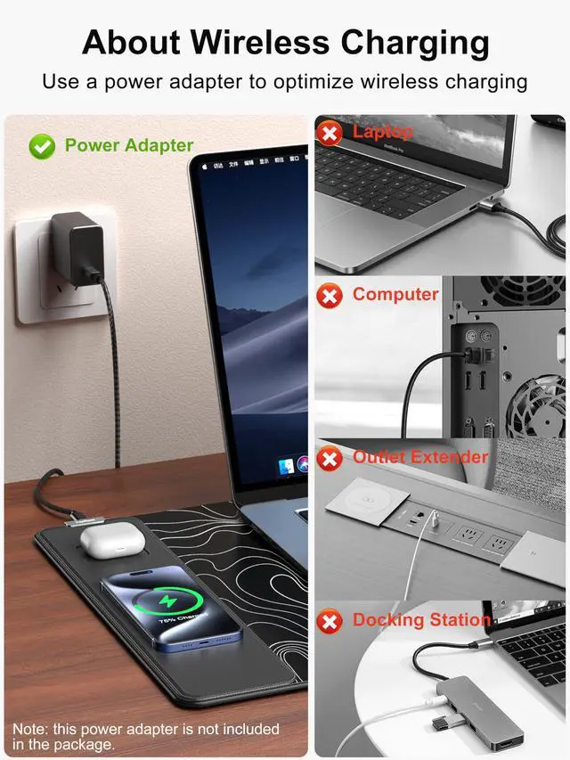 Alt view image 5 of 5 - TopMade Mouse Pad with 15W Fast Wireless Charging, 31.5"x15.75" XXL Large Gaming Waterproof Desk Pad with Ultra-Smooth Surface, Non-Slip Base, Computer Desk Mat, Black Topographic Map #2