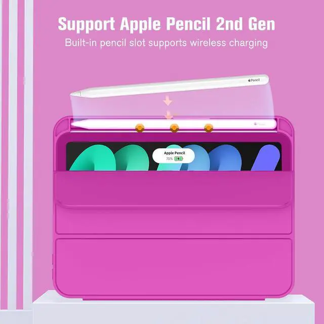 Alt view image 3 of 5 - ZryXal for iPad mini 7 Case A17 Pro 2024/iPad Mini 6 Case 2021 8.3 Inch with Pencil Holder, iPad mini 7th/6th Generation Case with Soft TPU Back and Auto Sleep/Wake, Deep Pink