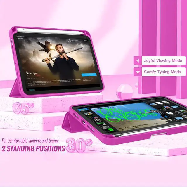 Alt view image 2 of 5 - ZryXal for iPad mini 7 Case A17 Pro 2024/iPad Mini 6 Case 2021 8.3 Inch with Pencil Holder, iPad mini 7th/6th Generation Case with Soft TPU Back and Auto Sleep/Wake, Deep Pink