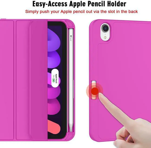 Alt view image 4 of 5 - ZryXal for iPad mini 7 Case A17 Pro 2024/iPad Mini 6 Case 2021 8.3 Inch with Pencil Holder, iPad mini 7th/6th Generation Case with Soft TPU Back and Auto Sleep/Wake, Deep Pink