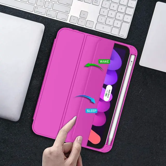 Alt view image 5 of 5 - ZryXal for iPad mini 7 Case A17 Pro 2024/iPad Mini 6 Case 2021 8.3 Inch with Pencil Holder, iPad mini 7th/6th Generation Case with Soft TPU Back and Auto Sleep/Wake, Deep Pink