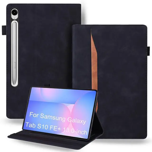 Main image of DWaybox Case for Samsung Galaxy Tab S10 FE+ / S10 FE Plus 13.1 inch 2025 Model (SM-X620 / X626B)  Shockproof Retro PU Leather + Flexible TPU Back Cover with Grip Strap & Card Slots -Black
