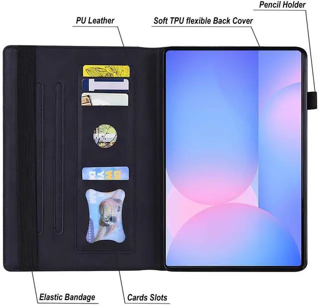 Alt view image 4 of 5 - DWaybox Case for Samsung Galaxy Tab S10 FE+ / S10 FE Plus 13.1 inch 2025 Model (SM-X620 / X626B)  Shockproof Retro PU Leather + Flexible TPU Back Cover with Grip Strap & Card Slots -Black