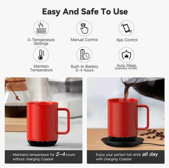 Alt view image 3 of 5 - Vsitoo S3 Plus 14oz Heated Coffee Cup - Temperature Control Smart Mug with Mug Warmer, Auto-Sensing AI Heats Drinks to 120-150°F Hands-Free.Ideal for Home/Office/GiftsRed