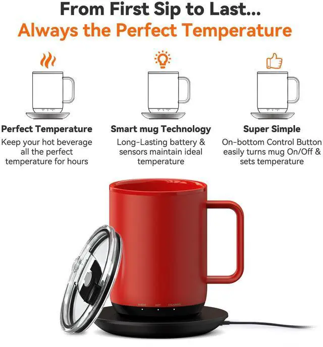 Alt view image 2 of 5 - Vsitoo S3 Plus 14oz Heated Coffee Cup - Temperature Control Smart Mug with Mug Warmer, Auto-Sensing AI Heats Drinks to 120-150°F Hands-Free.Ideal for Home/Office/GiftsRed