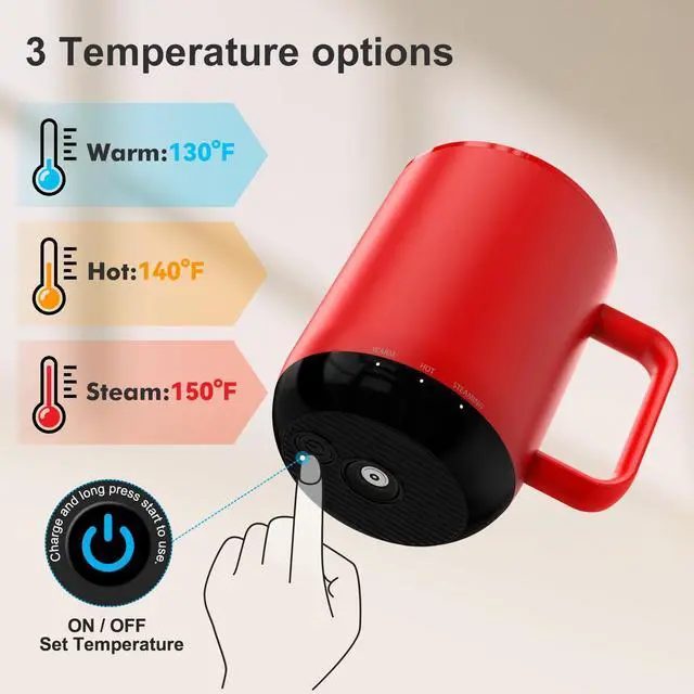 Alt view image 4 of 5 - Vsitoo S3 Plus 14oz Heated Coffee Cup - Temperature Control Smart Mug with Mug Warmer, Auto-Sensing AI Heats Drinks to 120-150°F Hands-Free.Ideal for Home/Office/GiftsRed