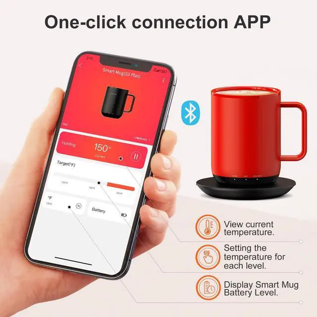 Alt view image 5 of 5 - Vsitoo S3 Plus 14oz Heated Coffee Cup - Temperature Control Smart Mug with Mug Warmer, Auto-Sensing AI Heats Drinks to 120-150°F Hands-Free.Ideal for Home/Office/GiftsRed