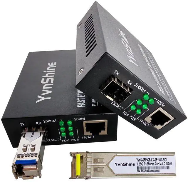 Main image of 1 Pair Fiber Ethernet Media Converter, Includes 1 Pair 1.25G Single-Mode Single-Fiber SFP Transceiver, Gigabit SFP to RJ45 Converter with 1000BASE-SX SFP to LC Module (WDM 1310&1550nm, Up to 30KM)
