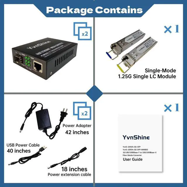 Alt view image 4 of 5 - 1 Pair Fiber Ethernet Media Converter, Includes 1 Pair 1.25G Single-Mode Single-Fiber SFP Transceiver, Gigabit SFP to RJ45 Converter with 1000BASE-SX SFP to LC Module (WDM 1310&1550nm, Up to 30KM)
