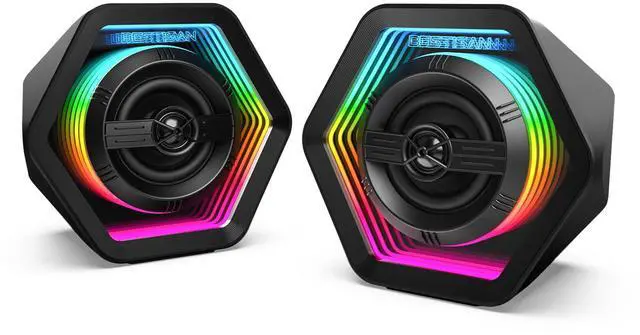 Main image of BESTISAN Computer Gaming Speakers with 8 RGB Modes, Compact Design, DC Powered Desktop Speaker with 3 EQ Modes, 50W Active Speakers with Bluetooth 5.3, AUX in, Headphone, Type-C Port for PC/Laptop/TV