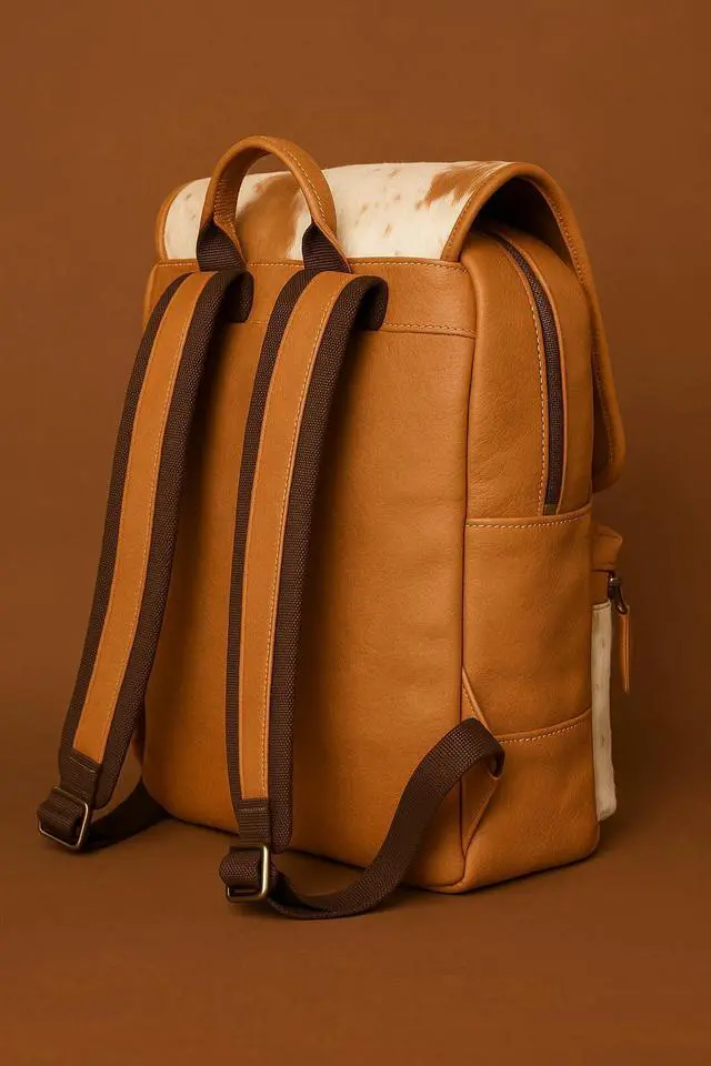 Alt view image 2 of 5 - YUHIB Cowhide Leather Backpack for Men & Women 15 Inches Full Grain Cowhide Hair On Leather Laptop Backpack for Rucksack Knapsack Vintage Cow Skin Shoulder Bag for Travel, Hiking, DailyWear