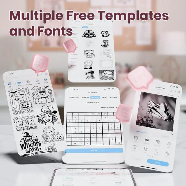 Alt view image 3 of 5 - Sticker Printer, PM290C Thermal Mini Printer, Bluetooth Print Pod with 3 Rolls of Paper, Portable Print Pods for Phone & Tablet, Sticker Maker Machine for Notes, Photos, Journal, Light Pink