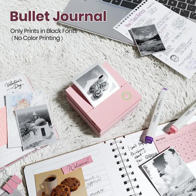 Alt view image 5 of 5 - Sticker Printer, PM290C Thermal Mini Printer, Bluetooth Print Pod with 3 Rolls of Paper, Portable Print Pods for Phone & Tablet, Sticker Maker Machine for Notes, Photos, Journal, Light Pink