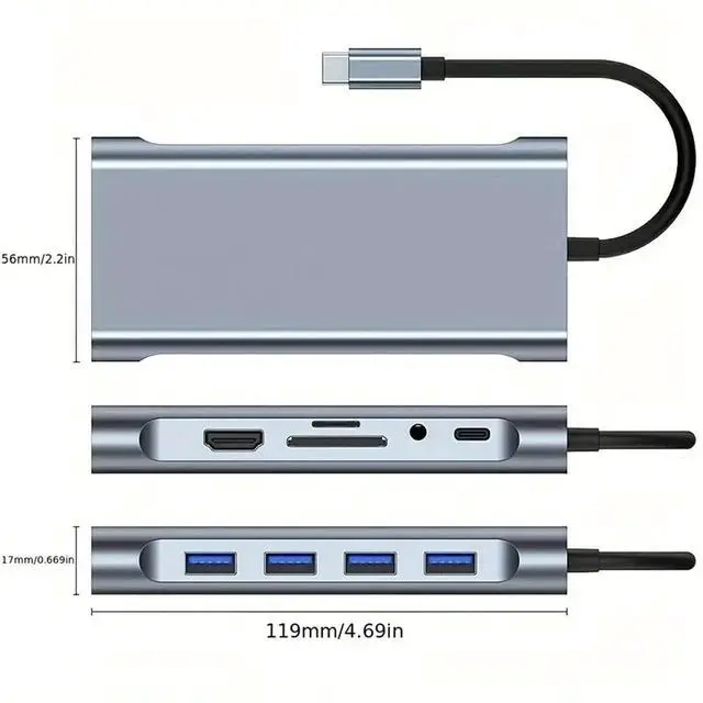 Alt view image 4 of 5 - USB C Laptop Docking Station 11 in 1 Type-C Hub with HDMI,Ethernet,4 USB,VGA,SD TF Card Reader,Audio,PD Compatible with iPhone16/MacBook/Dell/Surface/HP/Lenovo and Other Type C Laptops