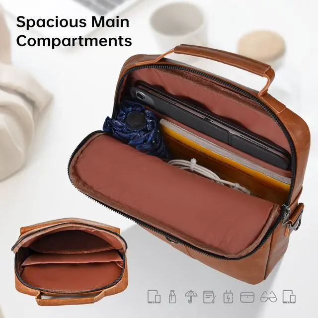 Alt view image 4 of 5 - 11 inch Leather Tablet Carrying Sleeve Case for iPad Air 11 M3 M2 & Pro 11 M4 with Magic Keyboard, Amazon Fire HD 10/Max 11, Galaxy Tab A9+ Plus, Protective Travel Pouch Padded Bag, Brown