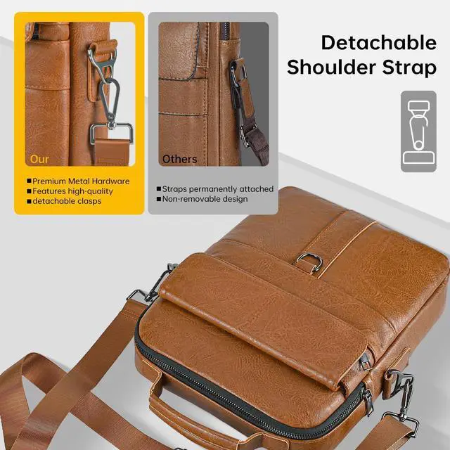 Alt view image 5 of 5 - 11 inch Leather Tablet Carrying Sleeve Case for iPad Air 11 M3 M2 & Pro 11 M4 with Magic Keyboard, Amazon Fire HD 10/Max 11, Galaxy Tab A9+ Plus, Protective Travel Pouch Padded Bag, Brown