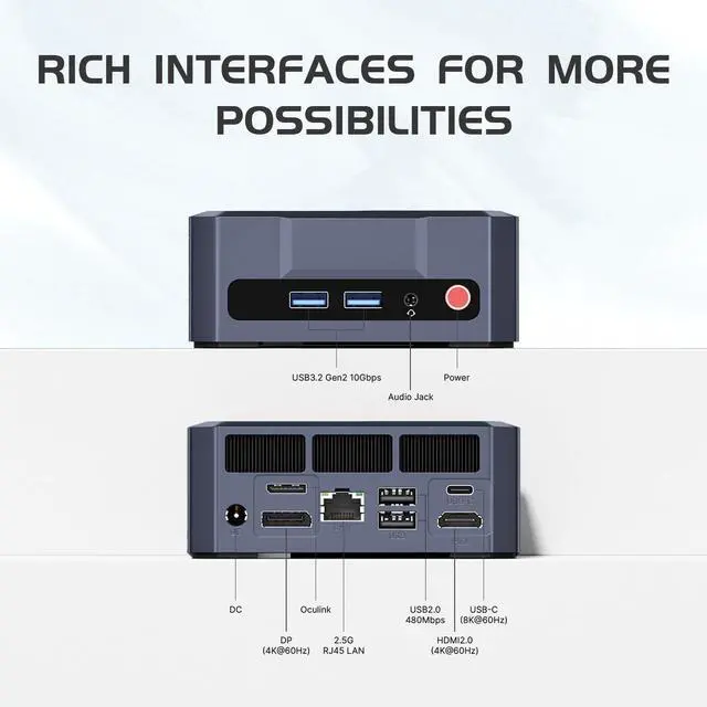 Alt view image 3 of 5 - origimagic A1 Ryzen 7 7840HS Mini PC Oculink, 32GB DDR5 1TB NVMe SSD Mini Gaming PC with Radeon 780M, 8K USB4.0, Wi-Fi6E, BT5.2, Reliable Home/Office PC