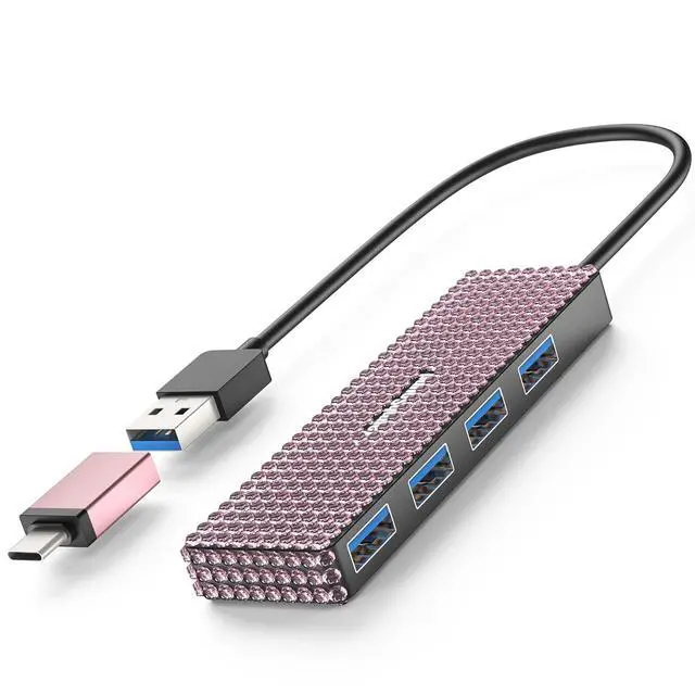 Alt view image 3 of 5 - 4-Port USB 3.0 Hub + Pink 3.0 Hub w/USB C Adapter