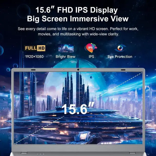 Alt view image 3 of 5 - Akocrsiy 15.6" FHD Laptop for Students and Business, 8GB RAM 256GB SSD, AMD 3020e Processor, Windows 11 Pro, Office 2024, Long Battery Life, Lightweight Notebook, Type-C, WiFi 5 & BT 5.2, Space Gray