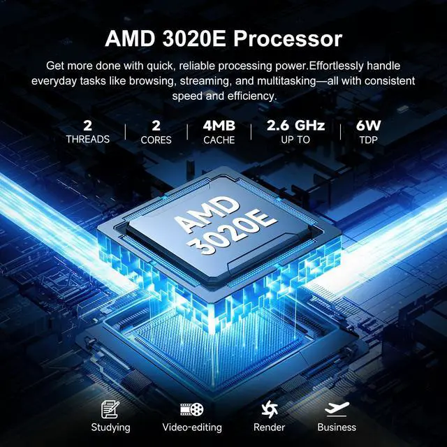 Alt view image 2 of 5 - Akocrsiy 15.6" FHD Laptop for Students and Business, 8GB RAM 256GB SSD, AMD 3020e Processor, Windows 11 Pro, Office 2024, Long Battery Life, Lightweight Notebook, Type-C, WiFi 5 & BT 5.2, Space Gray