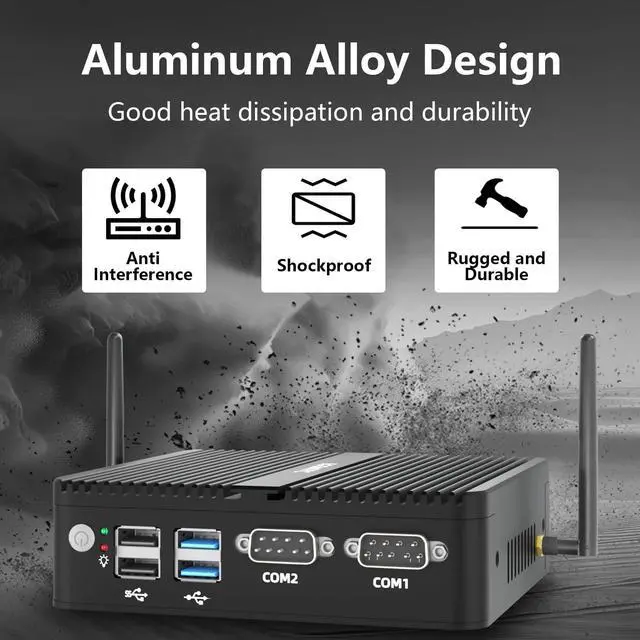 Alt view image 5 of 5 - EGSMTPC Fanless Mini PC, Industrial PC Intel N100, 8GB RAM, 512GB SSD, Dual Display (4K HD + VGA), 2 RS232 COM, Dual Gigabit Ethernet, WiFi, BT, Mini Computer Win 11