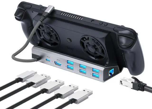 Main image of Legion Go/ROG Ally/Steam Deck Dock - 9-in-1 Docking Station Dual Cool Fans Steam, 4K@60Hz, 4 USB Ports, SD/TFU3, 100W PD Charging, Gigabit Ethernet Fit for Steam Deck