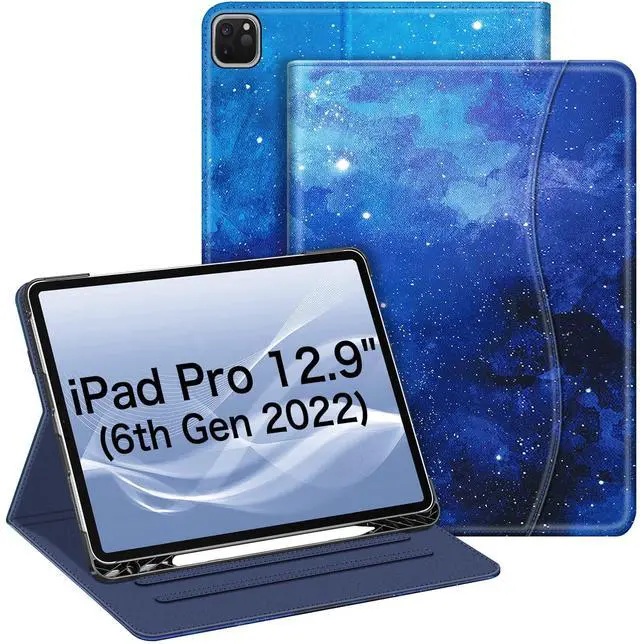 Main image of Fintie Folio Case for iPad Pro 12.9" 6th Generation 2022, Multi-Angle Smart Stand Cover w/Pencil Holder & Pocket, Also Fit iPad Pro 12.9 2021 5th & 2020 4th & 2018 3rd Gen, Starry Sky