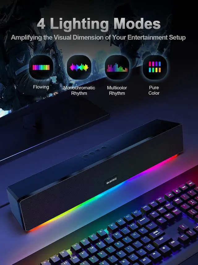 Alt view image 2 of 5 - Computer Speakers, 24W Bluetooth Computer Soundbar, 3.5mm Aux-in Computer Speakers for Desktop Monitor, Computer Sound Bar with Deep Impactful Bass, Gaming Speakers for PC,Laptop,Tablet