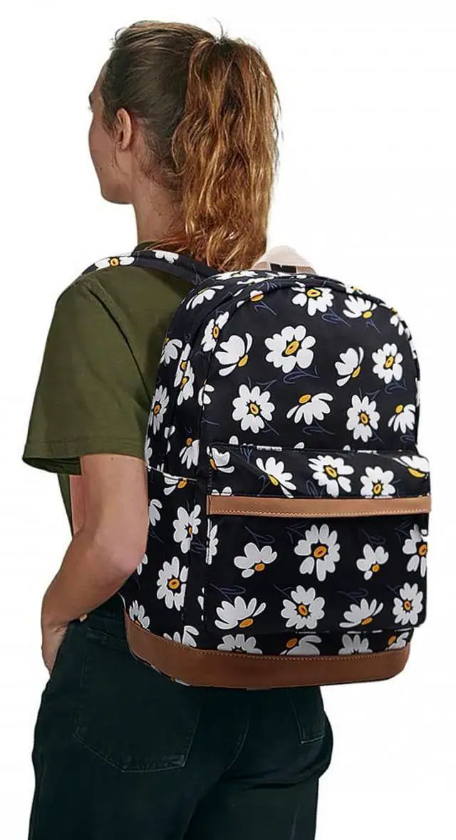 Alt view image 2 of 5 - Xinveen Floral Laptop Backpack School Bag Bookbags Lightweight Water Resistant Backpack for Womens Travel Daisy Black