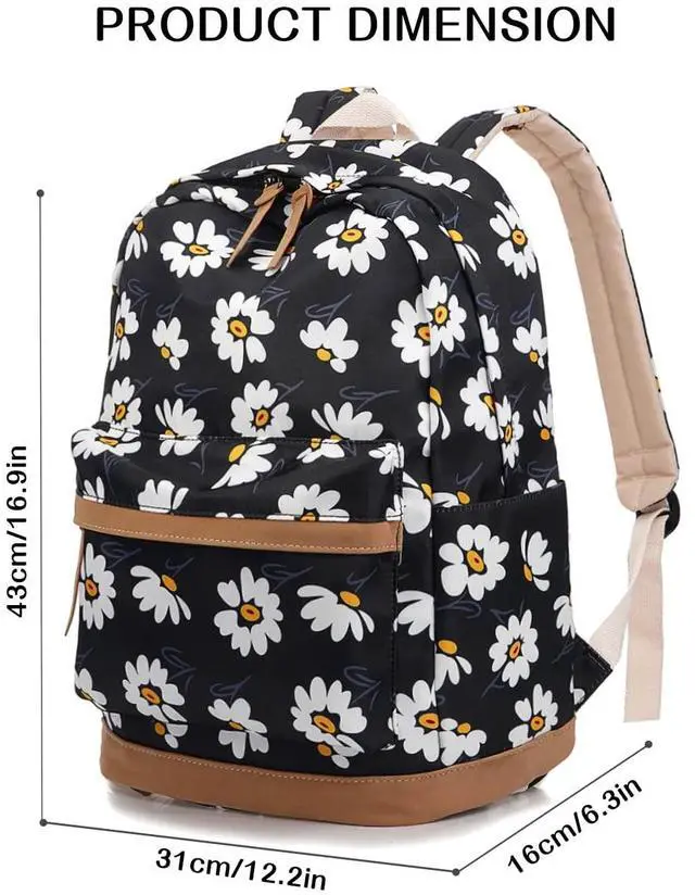 Alt view image 5 of 5 - Xinveen Floral Laptop Backpack School Bag Bookbags Lightweight Water Resistant Backpack for Womens Travel Daisy Black