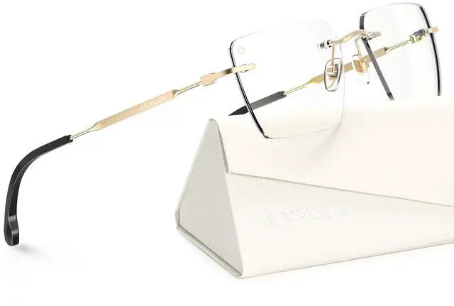 Main image of ANYLUV Rimless Blue Light Glasses Men Women, Fashion Oversized Lens Blue Light Blocking Glasses with Lightweight Metal Temple