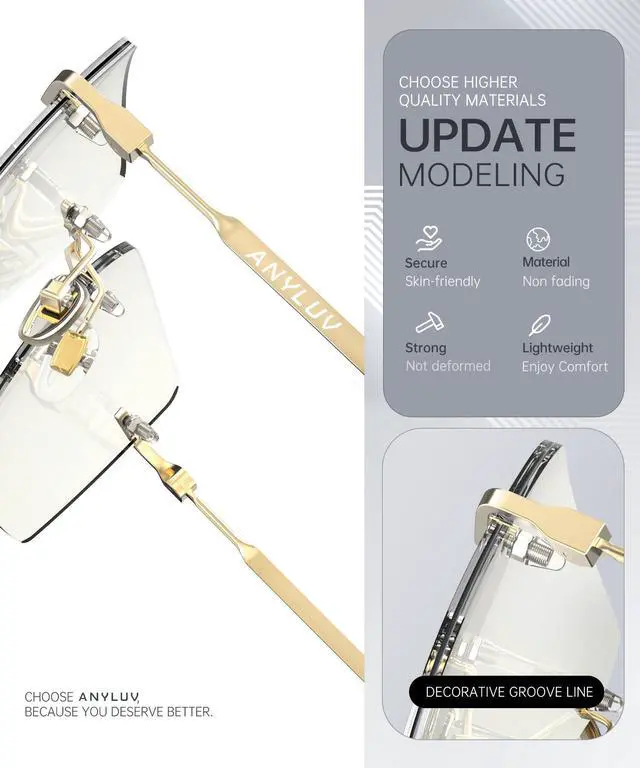 Alt view image 3 of 5 - ANYLUV Rimless Blue Light Glasses Men Women, Fashion Oversized Lens Blue Light Blocking Glasses with Lightweight Metal Temple