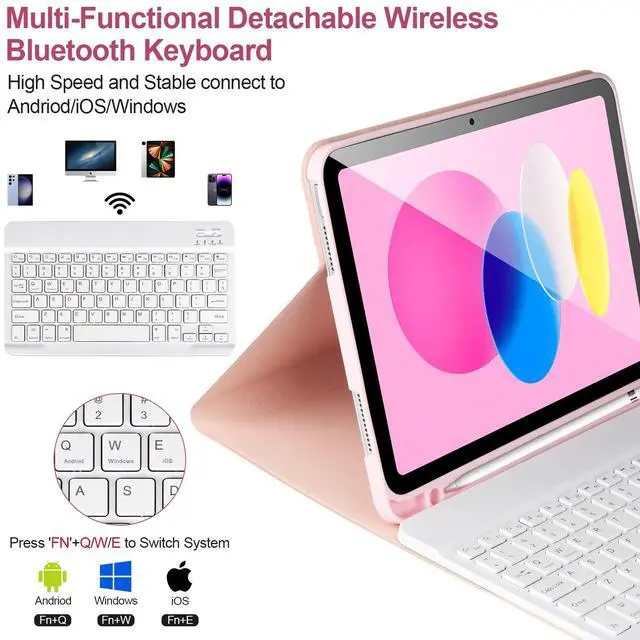 Alt view image 3 of 5 - AHYWTAN for iPad 11/10th Generation Case with Keyboard,Detachable Bluetooth Keyboard case for iPad A16 2025 11 inch/10th Gen 2022 10.9 with Pencil Holder, Square Keycaps, Pink-w