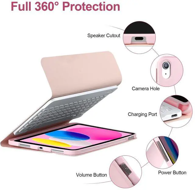 Alt view image 5 of 5 - AHYWTAN for iPad 11/10th Generation Case with Keyboard,Detachable Bluetooth Keyboard case for iPad A16 2025 11 inch/10th Gen 2022 10.9 with Pencil Holder, Square Keycaps, Pink-w