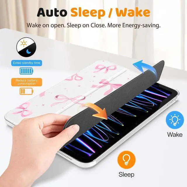 Alt view image 2 of 5 - Tuiklol Case for iPad 11 inch A16 2025 Generation 11th / iPad 10.9 inch 2022 10th Genertion, Slim Protective with Shockproof Cover PC Matte Clear Transparent Back Shell Auto Wake/Sleep, Bow-White