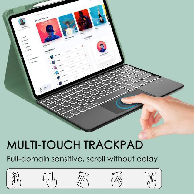 Alt view image 4 of 5 - Keyboard Case for iPad Air 13 (M3, 2025/M2, 2024) & iPad Pro 12.9 inch 6th/5th/4th/3rd Generation - Wireless Bluetooth Backlit Keyboard with Multi-Touch Trackpad, Smart Folio Cover with Pencil Holder