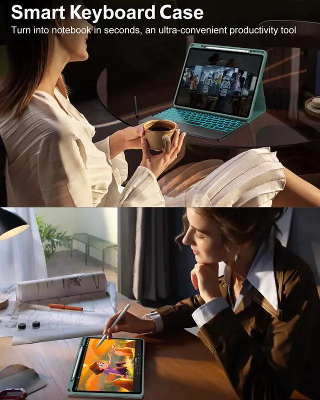 Alt view image 5 of 5 - Keyboard Case for iPad Air 13 (M3, 2025/M2, 2024) & iPad Pro 12.9 inch 6th/5th/4th/3rd Generation - Wireless Bluetooth Backlit Keyboard with Multi-Touch Trackpad, Smart Folio Cover with Pencil Holder