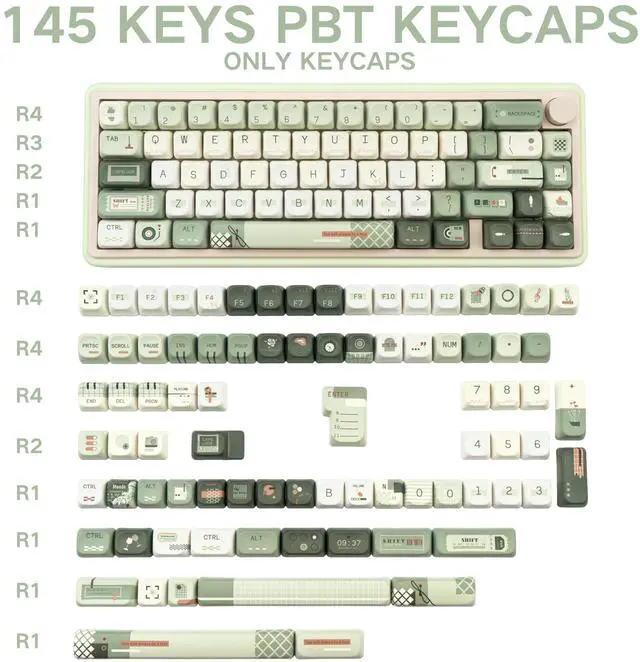 Alt view image 2 of 5 - TIMSEKER PBT Keycap Set 145 Keys FOA Profile Retro Style Minimalist White Green Dye Sublimation Mechanical Keycaps Custom Gaming Accessories Fit for Mechanical Keyboards Alice Keyboard