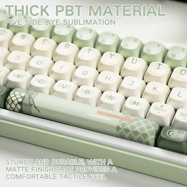 Alt view image 3 of 5 - TIMSEKER PBT Keycap Set 145 Keys FOA Profile Retro Style Minimalist White Green Dye Sublimation Mechanical Keycaps Custom Gaming Accessories Fit for Mechanical Keyboards Alice Keyboard