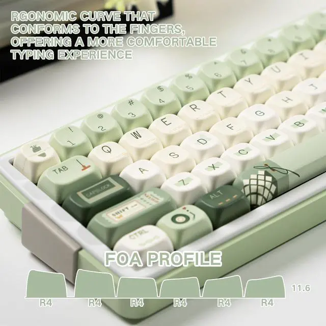 Alt view image 4 of 5 - TIMSEKER PBT Keycap Set 145 Keys FOA Profile Retro Style Minimalist White Green Dye Sublimation Mechanical Keycaps Custom Gaming Accessories Fit for Mechanical Keyboards Alice Keyboard