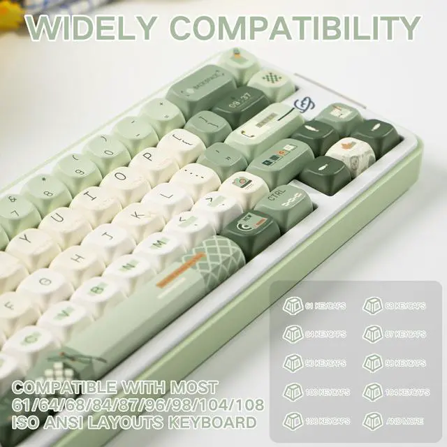 Alt view image 5 of 5 - TIMSEKER PBT Keycap Set 145 Keys FOA Profile Retro Style Minimalist White Green Dye Sublimation Mechanical Keycaps Custom Gaming Accessories Fit for Mechanical Keyboards Alice Keyboard
