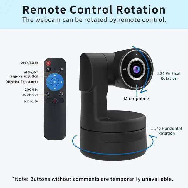 Alt view image 2 of 5 - ADKIDO Tiny 4K PTZ Webcam HDR ½.8" Sensor Auto-Frame Gesture Control Built-in Pickup Support USB Audio and Video Output for Online Meetings, Online Chats, Online Classes, Live Streaming, etc.