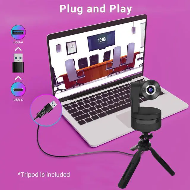 Alt view image 4 of 5 - ADKIDO Tiny 4K PTZ Webcam HDR ½.8" Sensor Auto-Frame Gesture Control Built-in Pickup Support USB Audio and Video Output for Online Meetings, Online Chats, Online Classes, Live Streaming, etc.