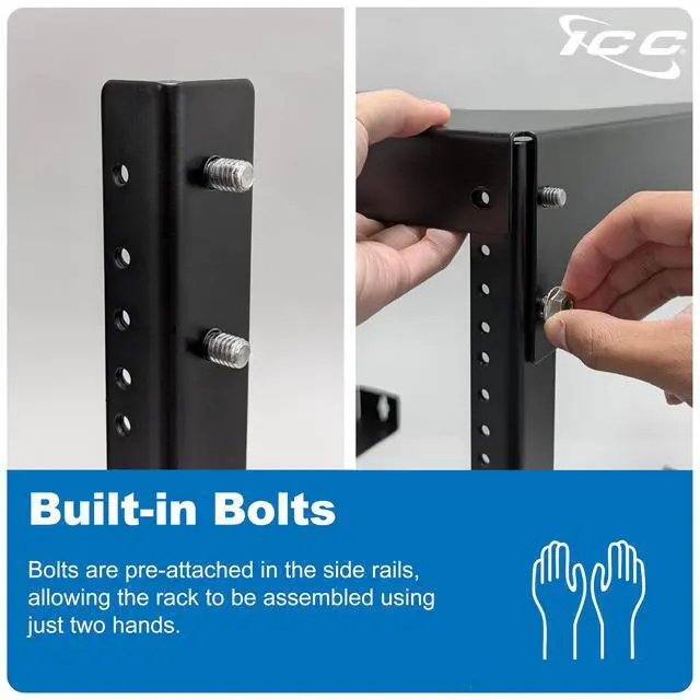Alt view image 4 of 5 - ICC 15U Wall Mount 19 Open Frame Server Rack  18 Deep Cold-Rolled Steel, 125lb Load Capacity  Network Rack for Patch Panels, Switches, AV, IT & Telecom Equipment Installations