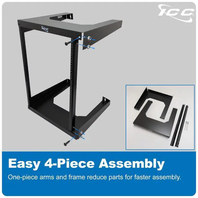 Alt view image 3 of 5 - ICC 15U Wall Mount 19 Open Frame Server Rack  18 Deep Cold-Rolled Steel, 125lb Load Capacity  Network Rack for Patch Panels, Switches, AV, IT & Telecom Equipment Installations