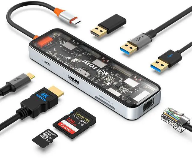 Main image of Docking Station, USB C Hub, TOTU 8-in-1 Type C Hub with 4K HDMI Port, Ethernet, 100W PD USB-C Power Delivery, 2 USB 3.0 Ports, 1 USB 2.0 Port, SD/TF Card Reader, for MacBook and Other Type C Laptops